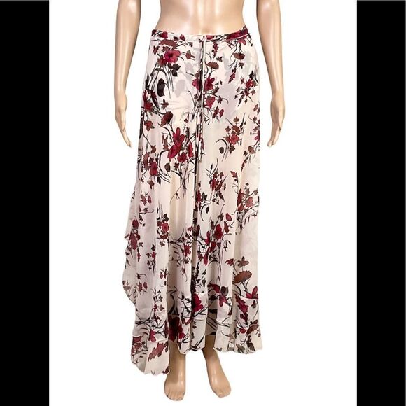 Ramona La Rue by Arianne Cream Floral Print Chiffon Maxi Skirt M/L - Picture 1 of 14